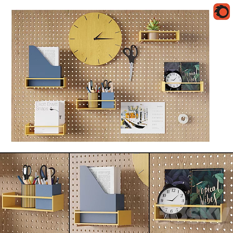 Perforated board organizer 3D Model