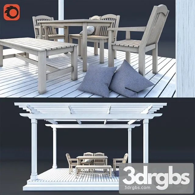 Pergola with garden furniture 2 3D Model Download