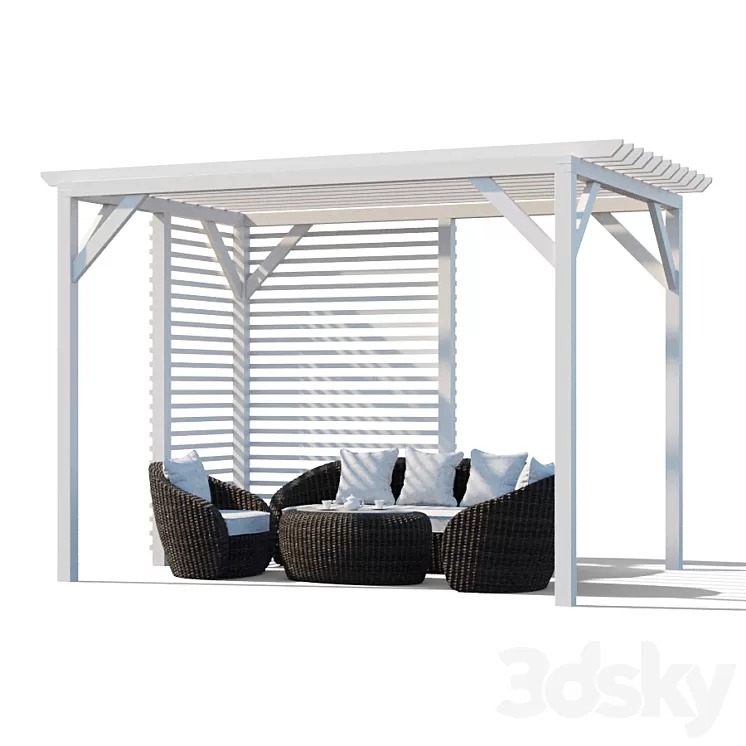 Pergola with garden furniture Avela 3D Model