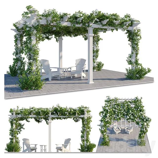 Pergola with Hydrangea 3D Model