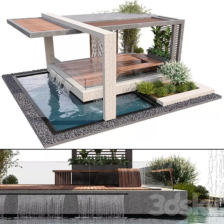 Pergola With Water & Plants 3D Model Pergola With Water & Plants 3D Model