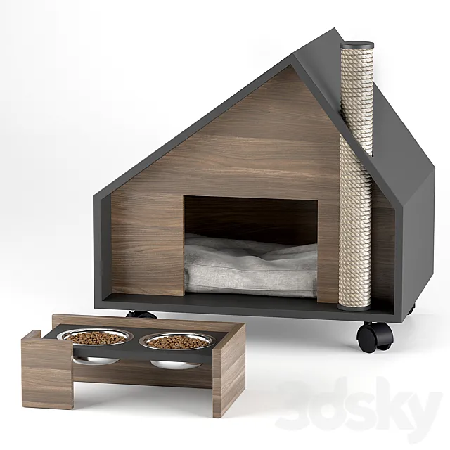 Pet house Terrace and bowl Roy 3D Model Pet house Terrace and bowl Roy 3D Model