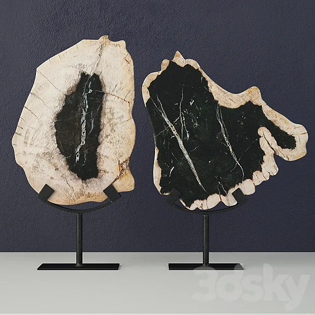 Petrified Wood Slices On Stand 3D Model Petrified Wood Slices On Stand 3D Model