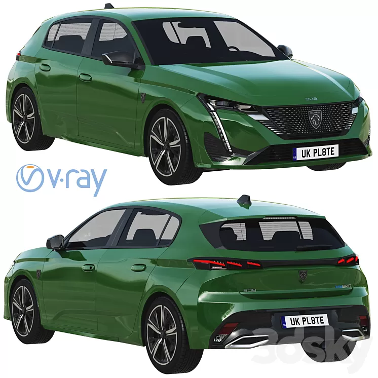 Peugeot 308 Hybrid 2022 3D Model Free Download