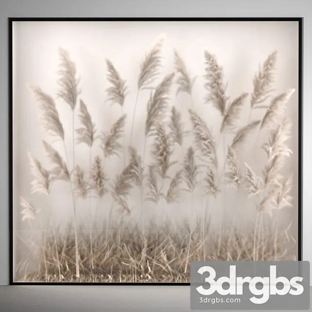 Phytomodule Phytobox and A Vertical Garden of Dried Flowers in a Niche Behind Translucent Glass Cortaderium Bouquet 281. 3D Model Download