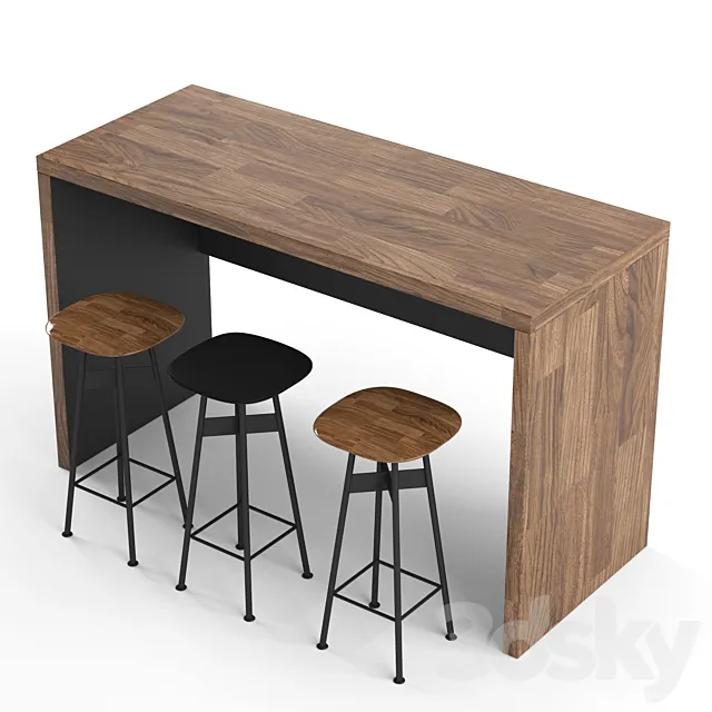 Pi stool set bar or counter stool and high table 3D Model