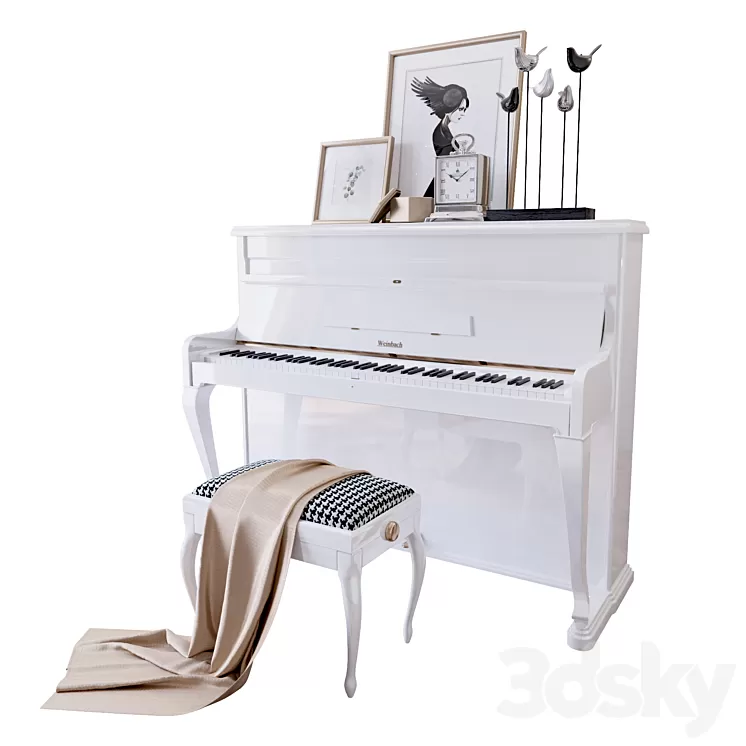 “Piano “”Weinbach”” white stool and decor (Piano Weinbach white banquet and decor YOU)” 3D Model