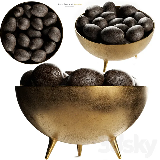 Picardy Brass Footed Bowl Centerpiece with Avocados 3DModel