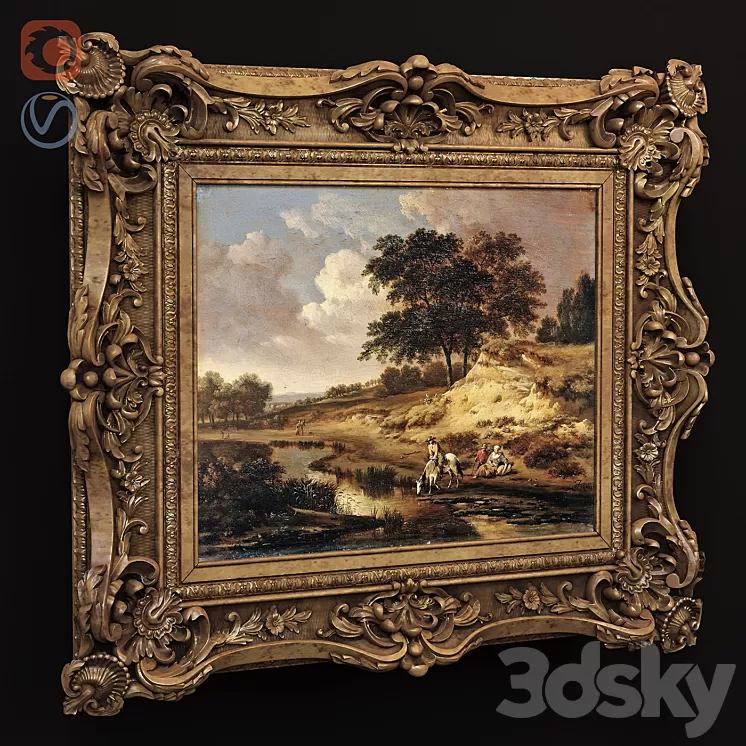 Picture in a carved frame. 3D Model