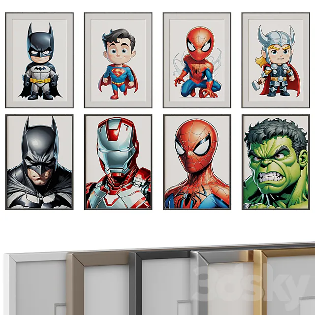 Pictures for children’s room “Superheroes” 3D Model Pictures for children’s room “Superheroes” 3D Model