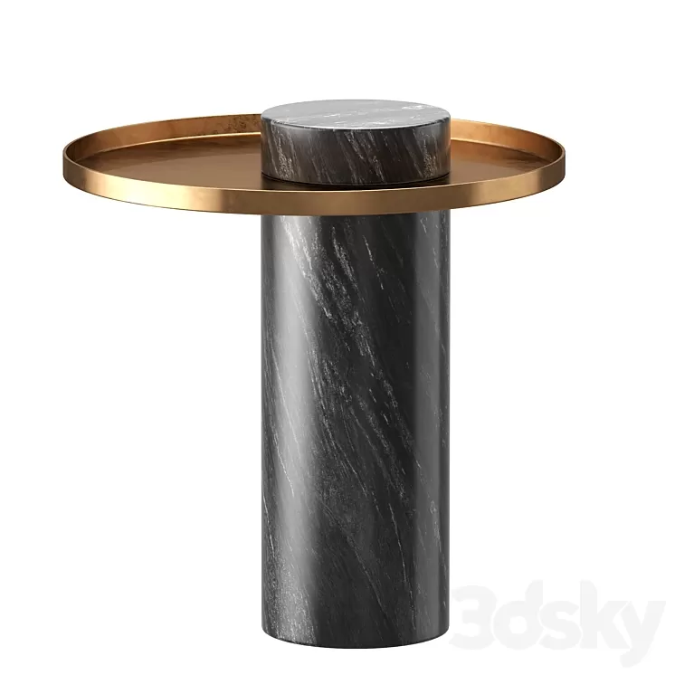Pillar Side Table in Black Marble & Brushed Gold design by Nuevo 3D Model