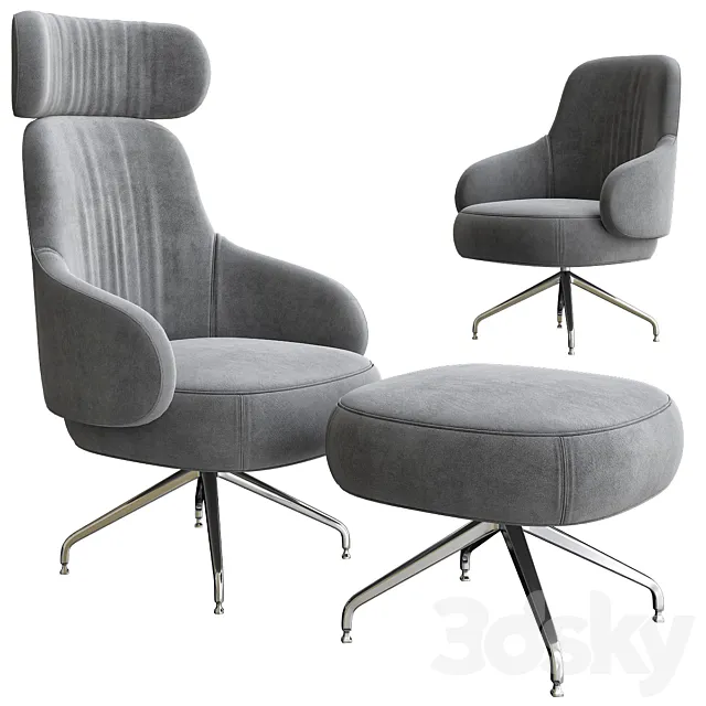 Pillo Low Back Easy Chair With Aluminum Base by Swedese 3DModel