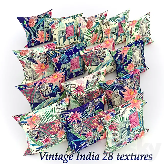 pillow set vintage India 3D Model pillow set vintage India 3D Model