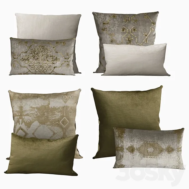 Pillows by Restoration Hardware Velvet Oushak Collection in FogMoss 3D Model Pillows by Restoration Hardware Velvet Oushak Collection in FogMoss 3D Model