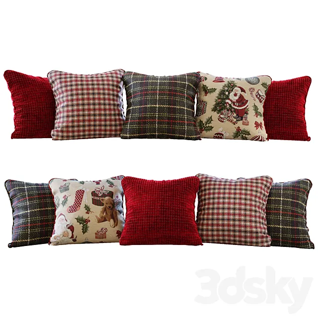 Pillows New Year _ Christmas red and green pillows (Pillows 3D Model Pillows New Year _ Christmas red and green pillows (Pillows 3D Model