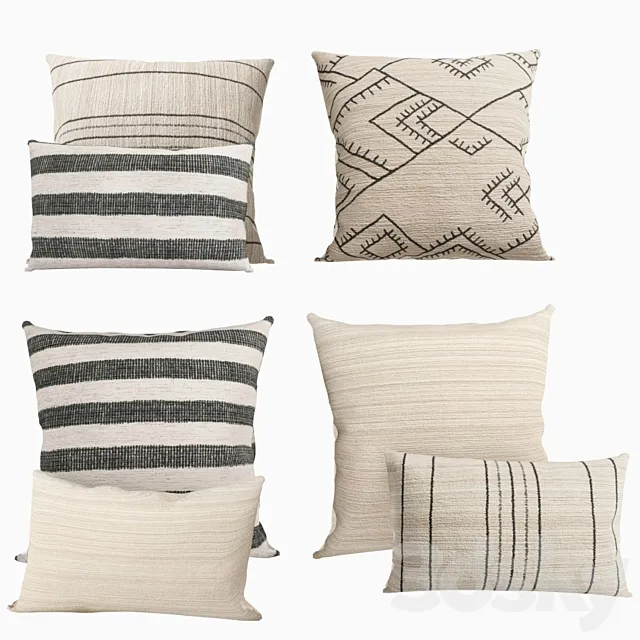 Pillows Restoration Hardware Collection Moroccan Jacquard Chenille 3D Model Pillows Restoration Hardware Collection Moroccan Jacquard Chenille 3D Model
