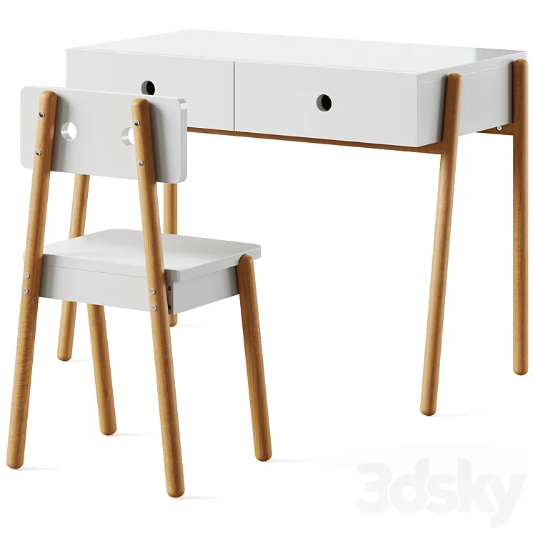 Pine Child’s 2-Drawer Desk and chair Wallet by LA REDOUTE INTERIEURS 3D Model Free Download