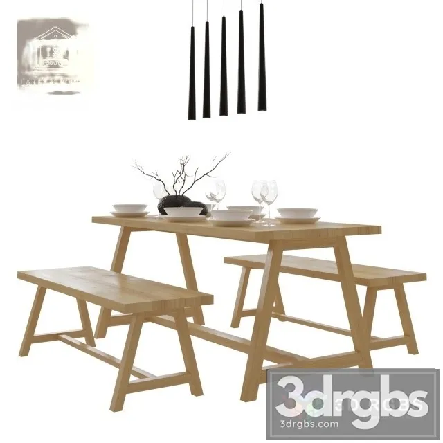 Pine Dinning Set 3D Model Download