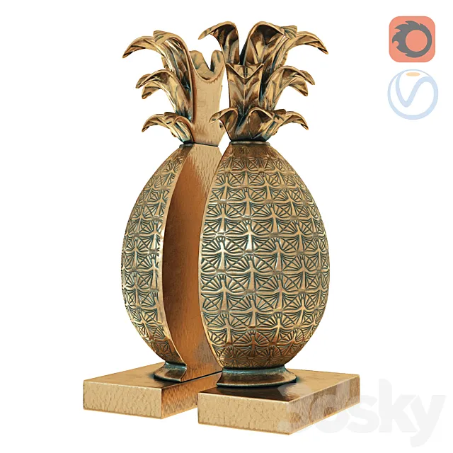 Pineapple Book Ends Brass 3D Model Pineapple Book Ends Brass 3D Model