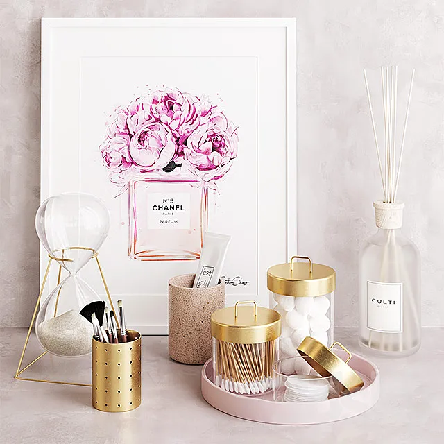 Pink & Brass Zakkia Bathroom Set 3DModel Pink & Brass Zakkia Bathroom Set 3DModel