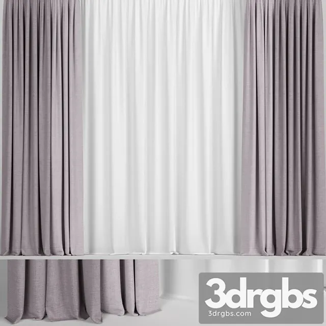 Pink curtains in two colors with tulle. 3D Model Download