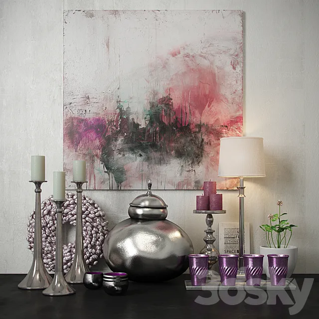 Pink decorative set 3D Model Pink decorative set 3D Model