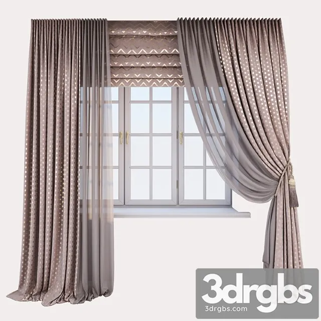 Pink velor curtains with a gold print 3D Model Download