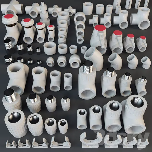 Pipes and fittings wavin ekoplastik 3D Model Pipes and fittings wavin ekoplastik 3D Model