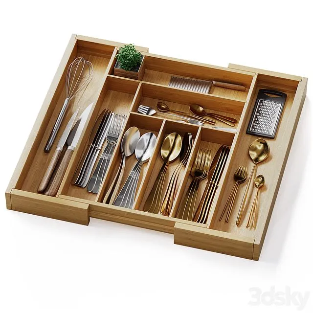 Pipishell Bamboo Expandable Drawer Organizer 3D Model