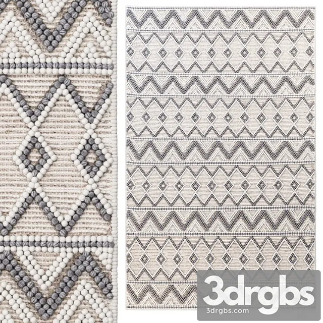 Pirlo boho farmhouse wool area rug 3D Model Download