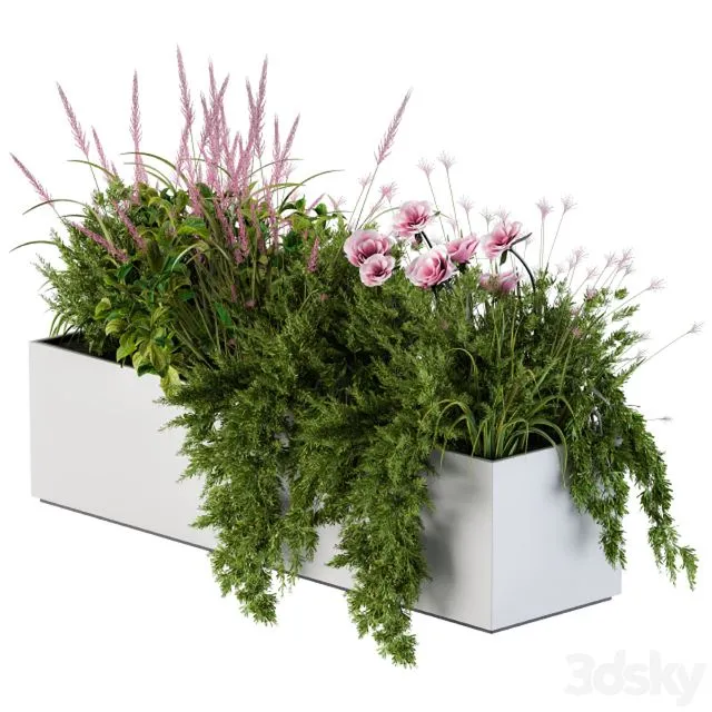 Planter Box For Windows Pink Flower 3D Model Planter Box For Windows Pink Flower 3D Model