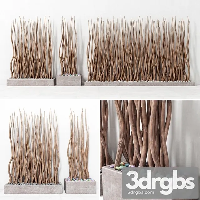 planter rectangular concrete with branches 3D Model Download