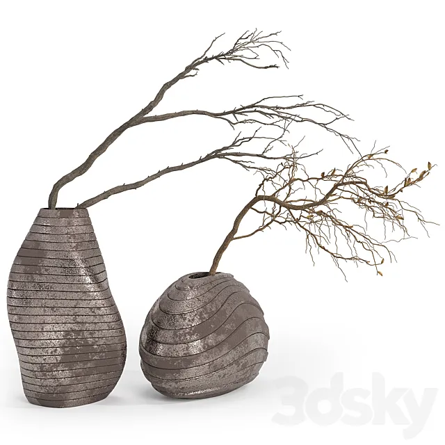 Plants bouquet with decorative vases 17 3D Model