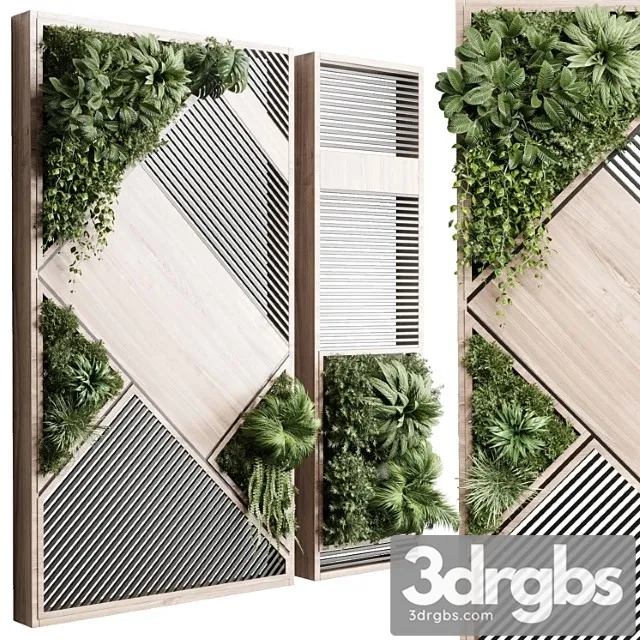 Plants Set Partition In Wooden Frame Vertical Graden Wall Decor Box 29 3D Model Download