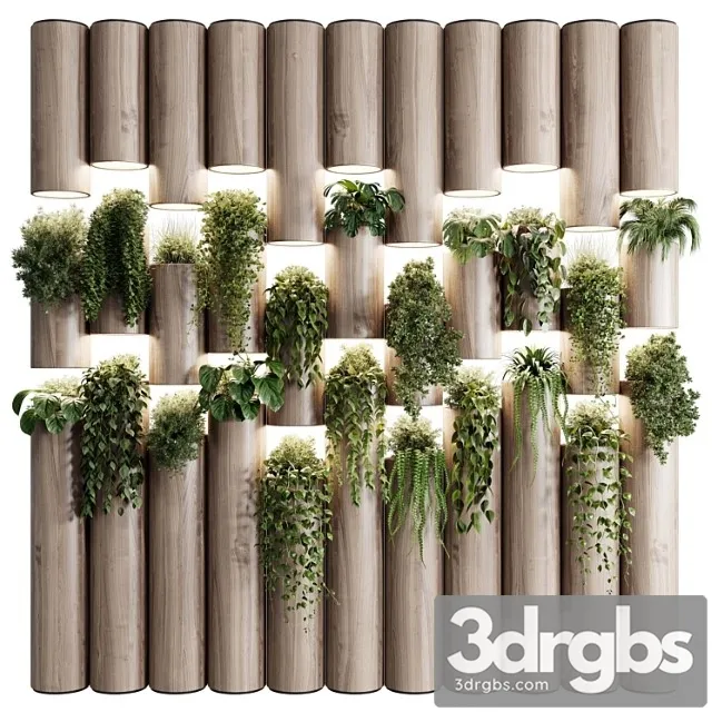 Plants Set Partition In Wooden Frame Vertical Graden Wall Decor Box 30 3D Model Download