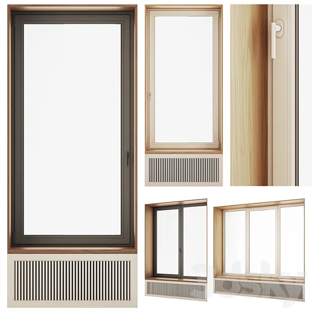 Plastic window with wooden slope 3D Model