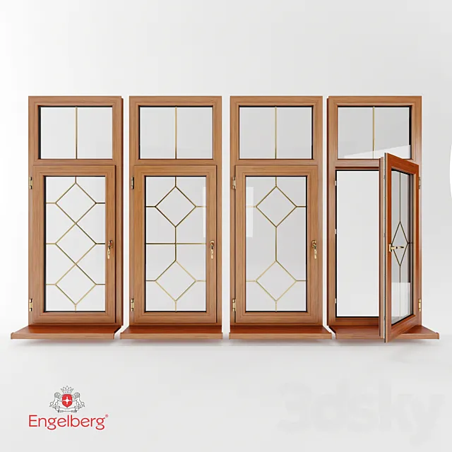 Plastic windows with muntin bars 3D Model