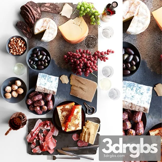 Plateau With Fruits Cheese And Meat Yes 3D Model Download