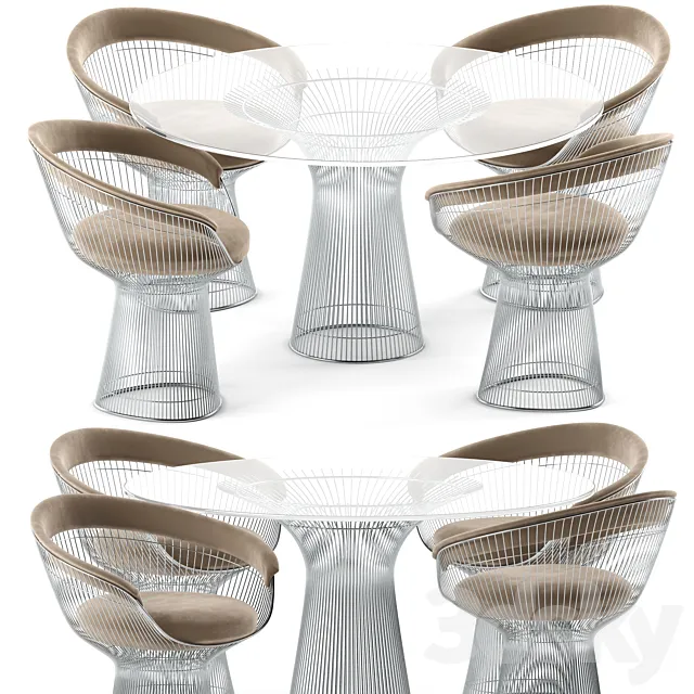 Platner Dining Table & Chair 3D Model