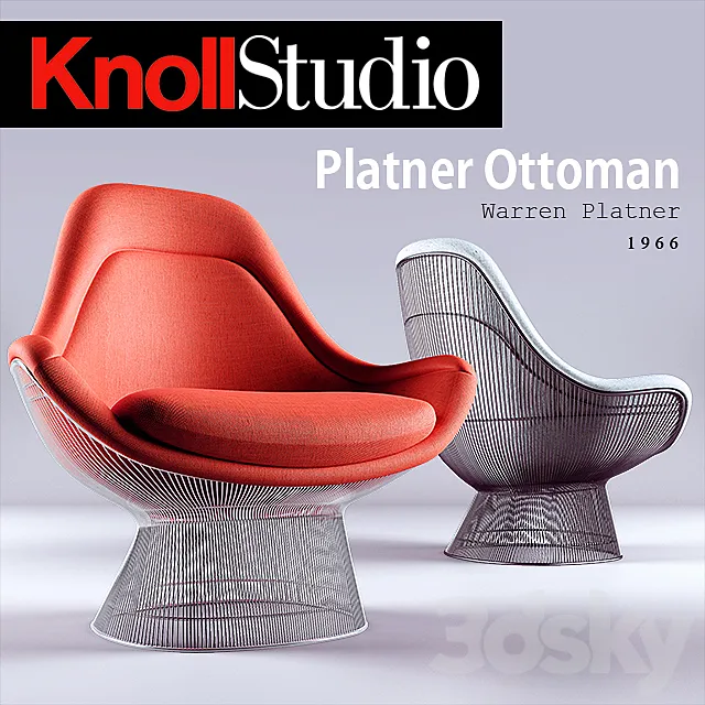 Platner Ottoman chair 3D Model Platner Ottoman chair 3D Model
