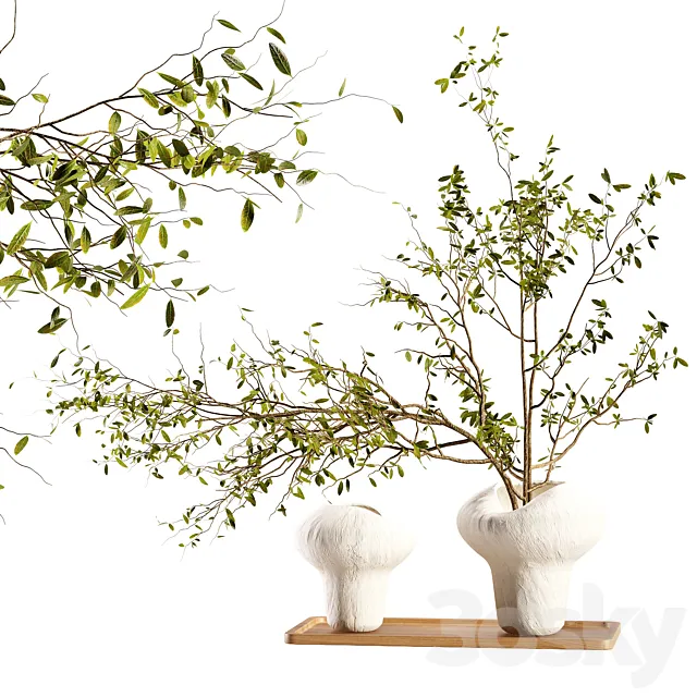 Plum branch in a stone vase 3D Model Plum branch in a stone vase 3D Model