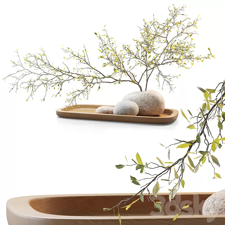 Plum branch in a stone vase 3D Model Free Download