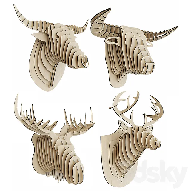 Plywood Animal Heads 3D Model Plywood Animal Heads 3D Model
