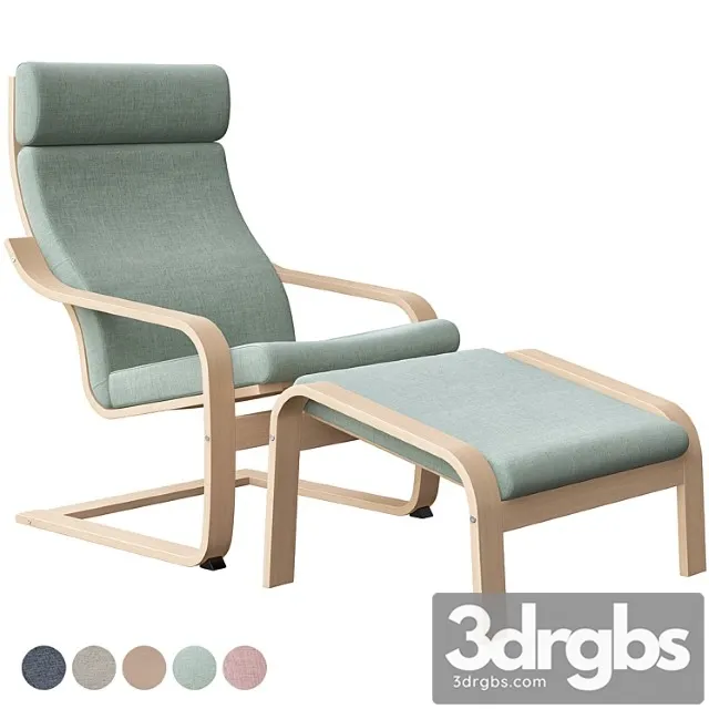 Poäng chair with stool ikea 3D Model Download
