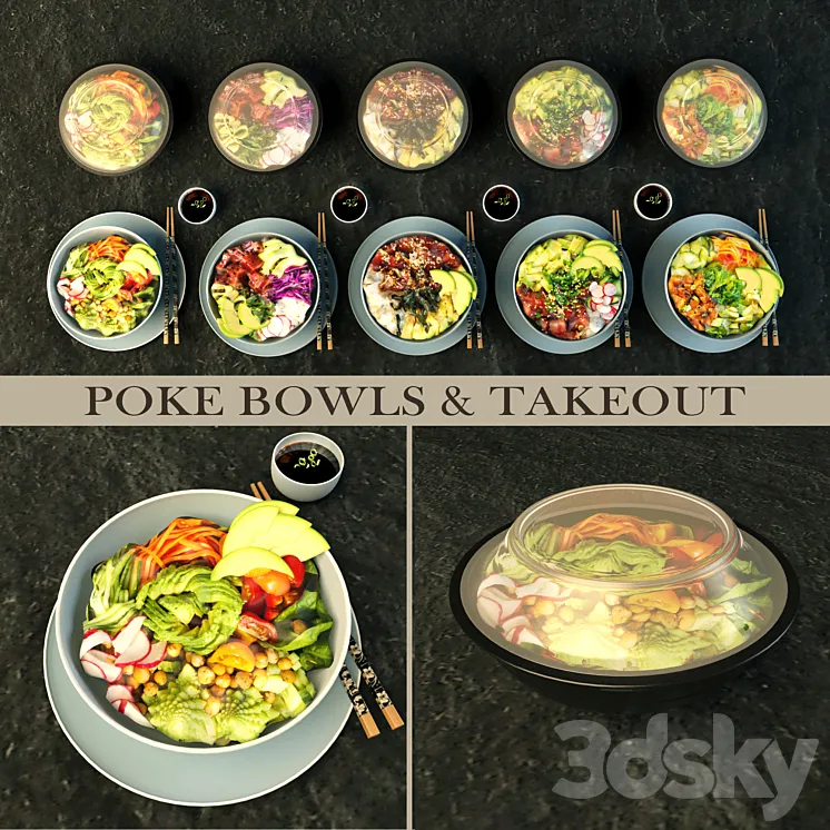 Pokebowl and takeout 3D Model Free Download