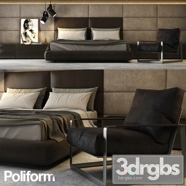 Poliform Bed Set 6 3D Model Download