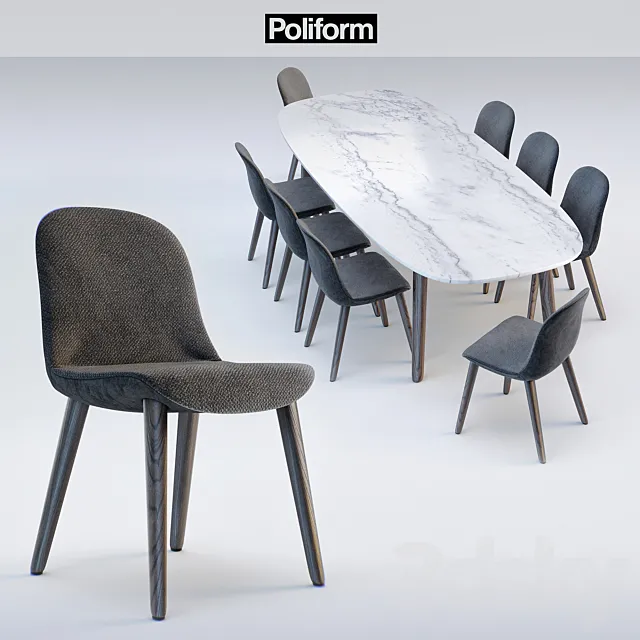Poliform chair MAD DINNING Chair_ table MAD DINNING Table 3DModel Poliform chair MAD DINNING Chair_ table MAD DINNING Table 3DModel