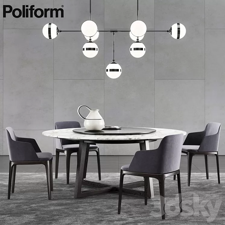 Poliform Concorde Table & Grace Chair 2 3D Model
