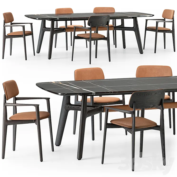 Poliform Curve Dining Table Armchair Set 01 3D Model Free Download