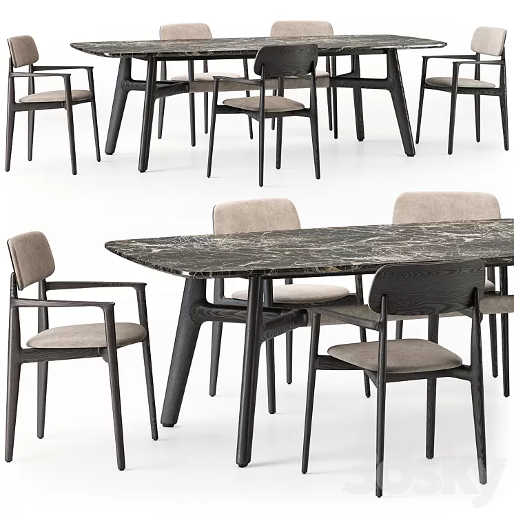 Poliform Curve dining table armchair set 3D Model Free Download
